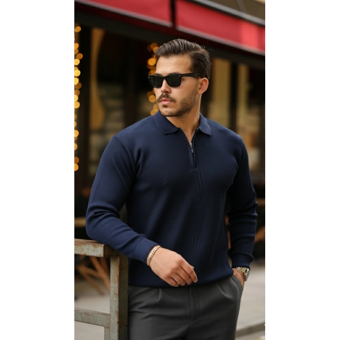 Erkek Selanik örme Yakalı Uzun Kollu Triko