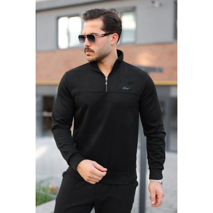 Erkek Süet Yarım Fermuar Dik Yaka Sweat