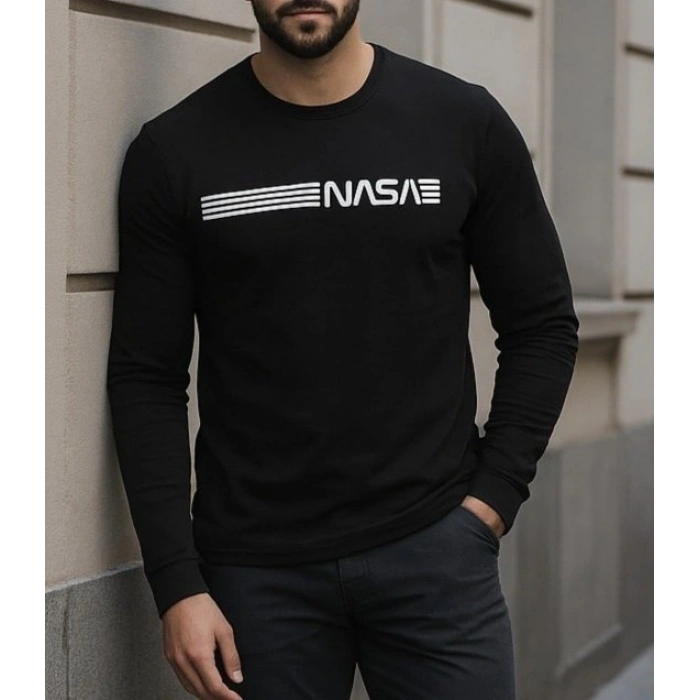 Erkek Uzun Kollu Bisiklet Yaka Viskon Sweat