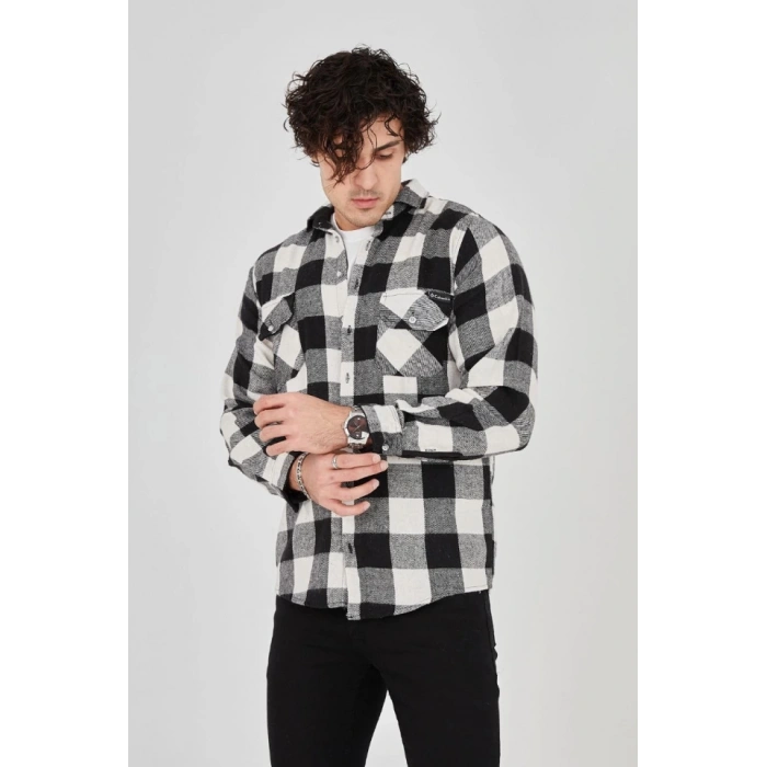 Erkek Uzun Kollu Oduncu Gömlek - Siyah