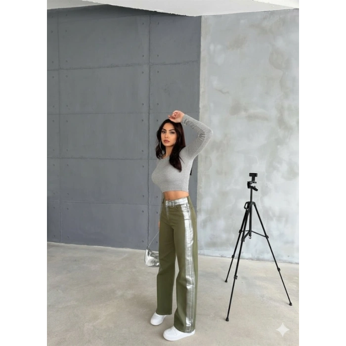 GABARDİN PALAZZO PANTOLON - Haki