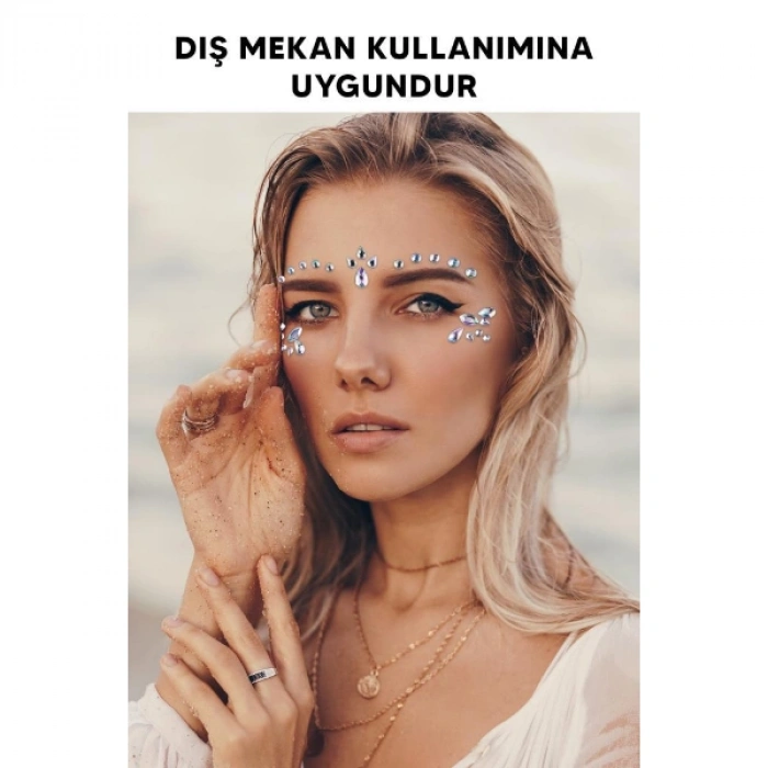 Gümüş Taşlı Makyaj Yüz Süsü