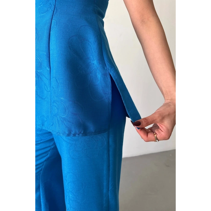 JAKAR KETEN KOLSUZ BLUZ-PANTOLON TK - Mavi