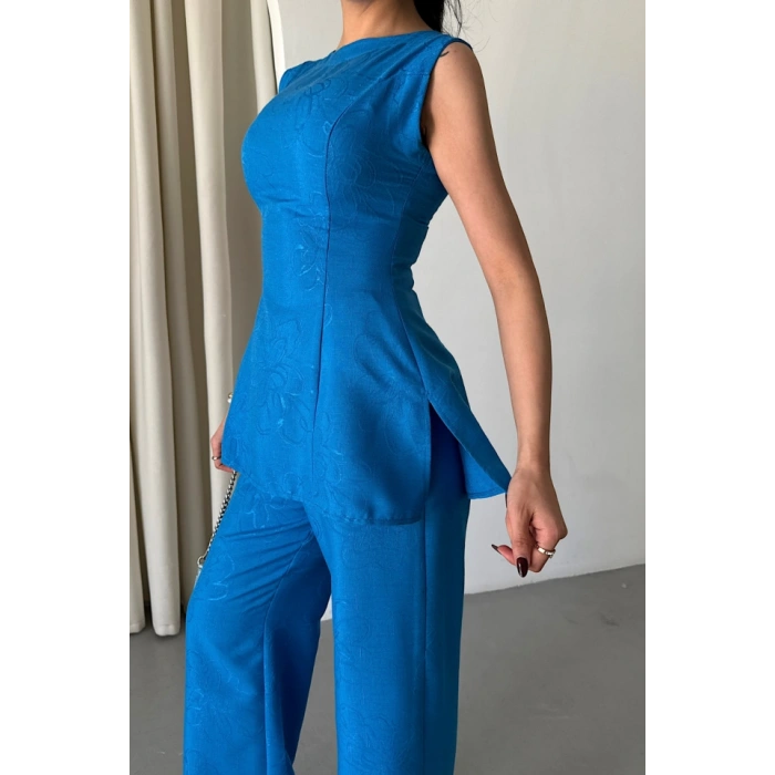 JAKAR KETEN KOLSUZ BLUZ-PANTOLON TK - Mavi