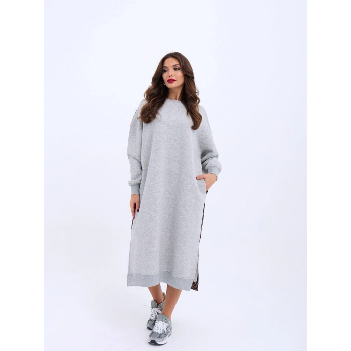 Kadın Arkası Leoparlı Yırtmaçlı Elbise