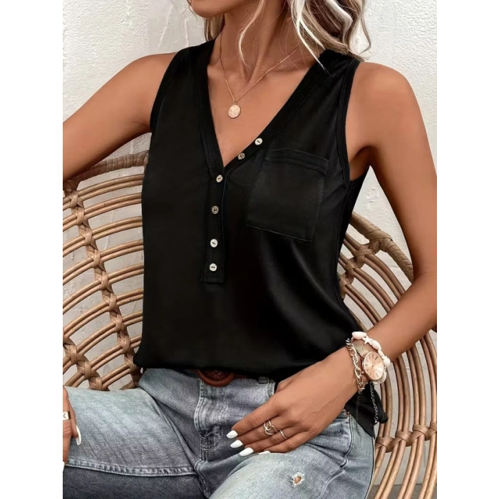 Kadın Askılı önden Düğmeli Viskon Bluz