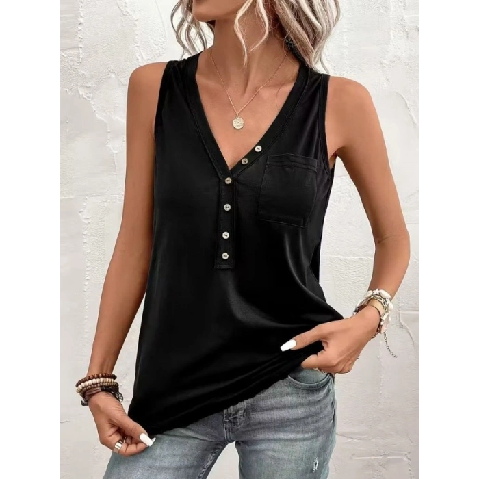 Kadın Askılı önden Düğmeli Viskon Bluz