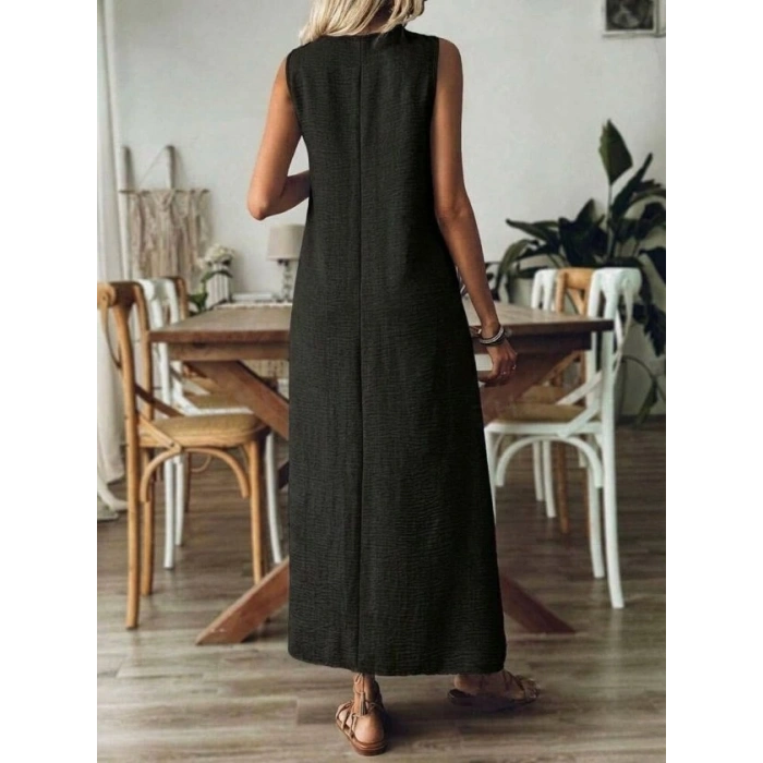 Kadın Askılı V Yakalı Uzun Elbise