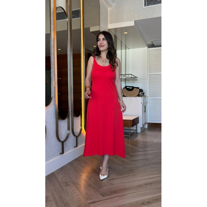 Kadın Askılı Yuvarlak Yakalı Viskon Elbise