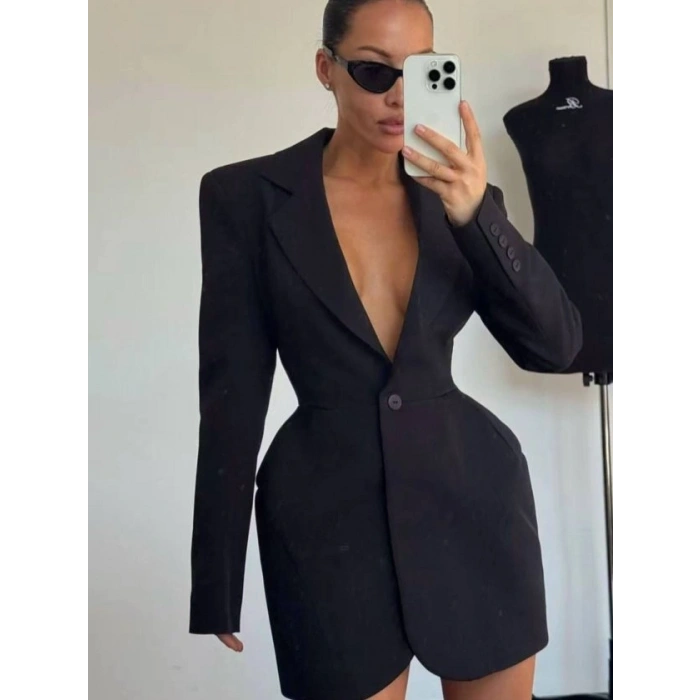 Kadın Atlas-dokuma Kumaş Ceket Elbise