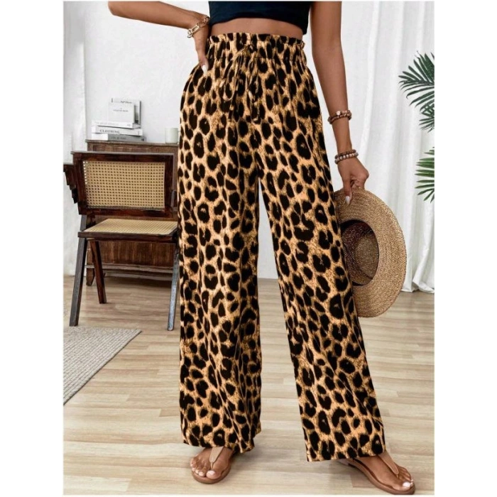 Kadın Beli Lastikli Leopar Desen Süprem Pantolon