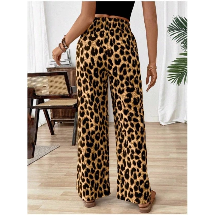 Kadın Beli Lastikli Leopar Desen Süprem Pantolon