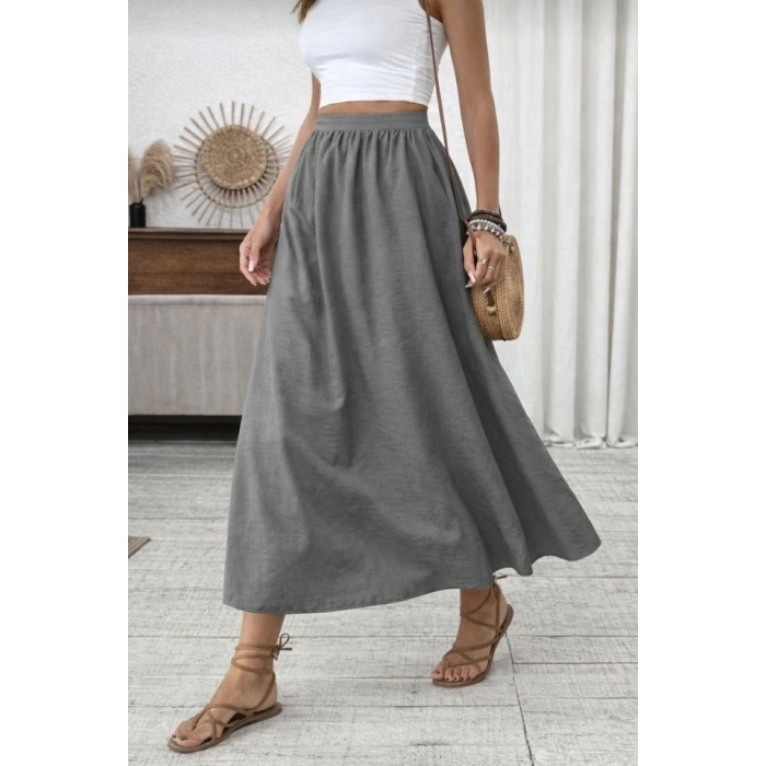 Kadın Beli Lastikli Paraşüt Kumaş Etek