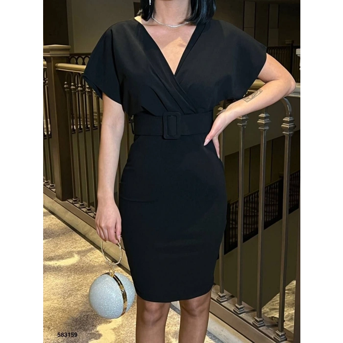 Kadın Dalgıç Krep V Yaka Ve Sırt Dekolte Detaylı Elbise