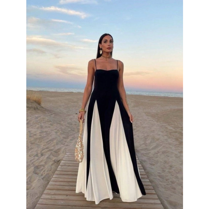 Kadın Eteği Parçalı Sıfır Kol Maxi Elbise