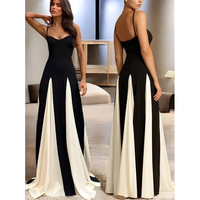 Kadın Eteği Parçalı Sıfır Kol Maxi Elbise