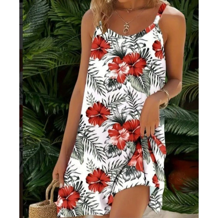 Kadın Ip Askılı çiçek Desenli Süprem Elbise