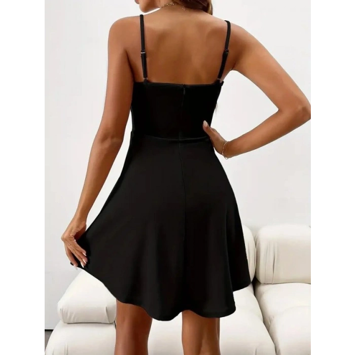 Kadın Ip Askılı Kruvaze Yakalı Kısa ıthal Krep Elbise