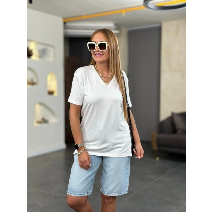 Kadın Kısa Kollu V Yaka Bluz