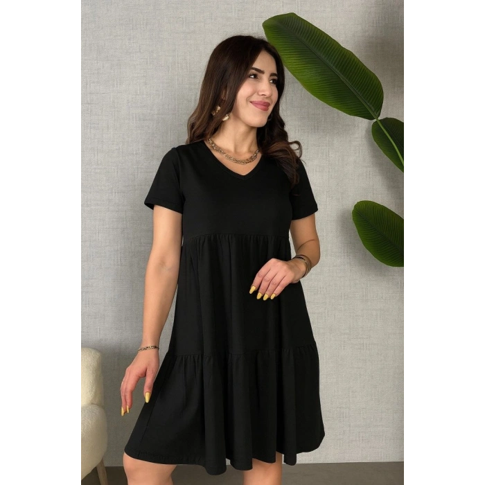 Kadın Kısa Kollu V Yakalı Viskon Elbise