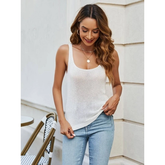 Kadın Kolsuz U Yaka Askılı Triko Bluz