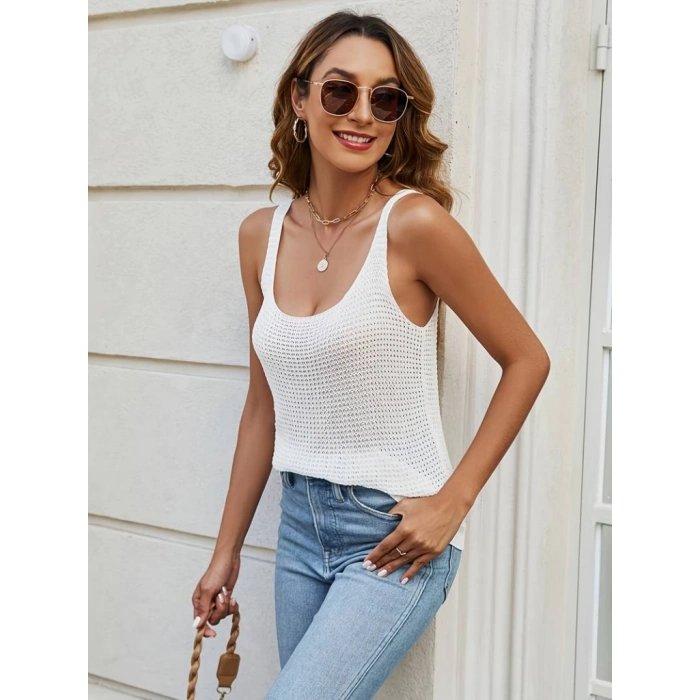 Kadın Kolsuz U Yaka Askılı Triko Bluz