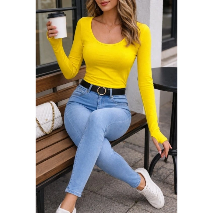 Kadın Parmak Geçmeli Full Likralı Bluz