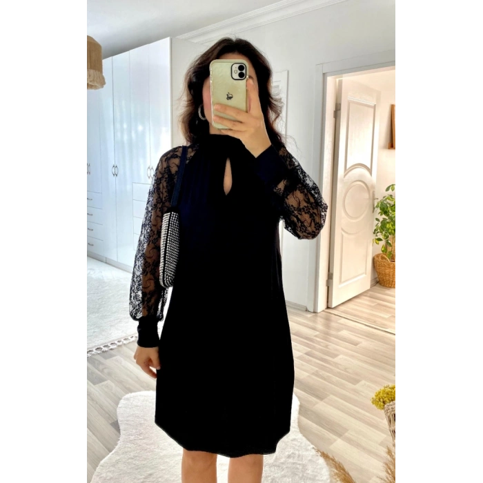 Kadın Uzun Kollu Damla Detaylı Sandy Mini Elbise