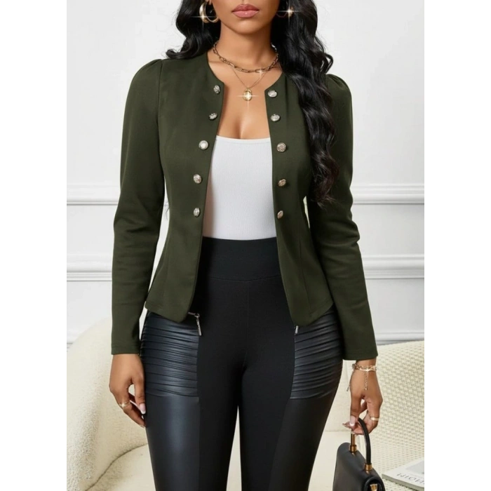 Kadın Uzun Kollu önü Açık Düğmeli Kısa Süet Ceket