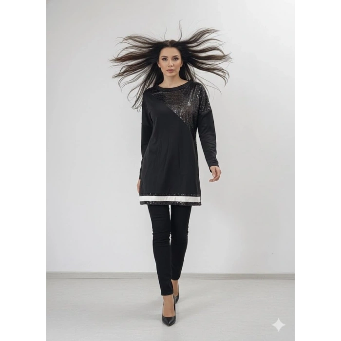 Kadın Uzun Kollu Pulpayet Detay Bluz