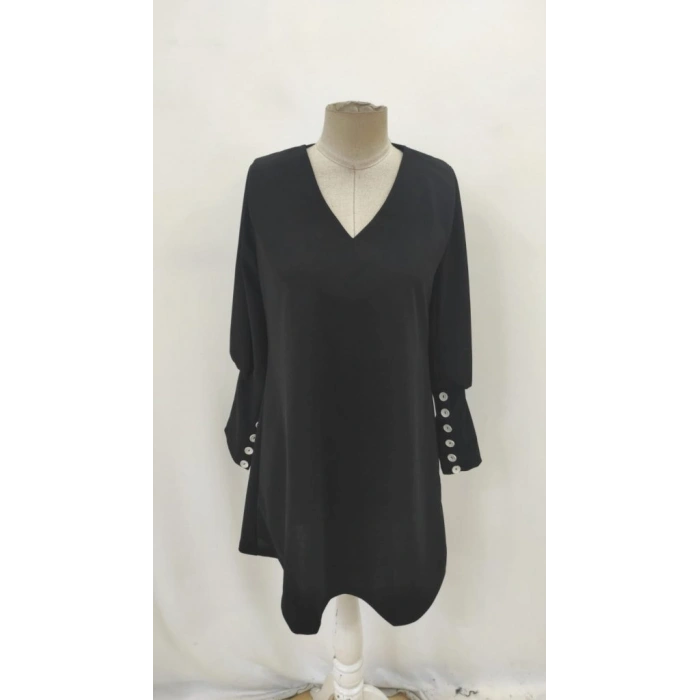 Kadın Uzun Kollu V Yakalı Kısa Ithal Krep Elbise