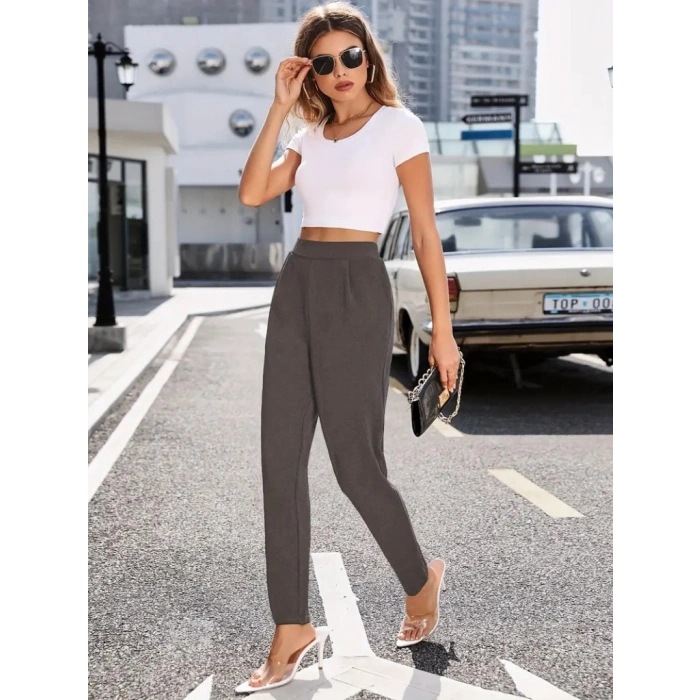 Kadın Yüksek Bel Cepli Rahat Kesim Ithal Krep Pantolon
