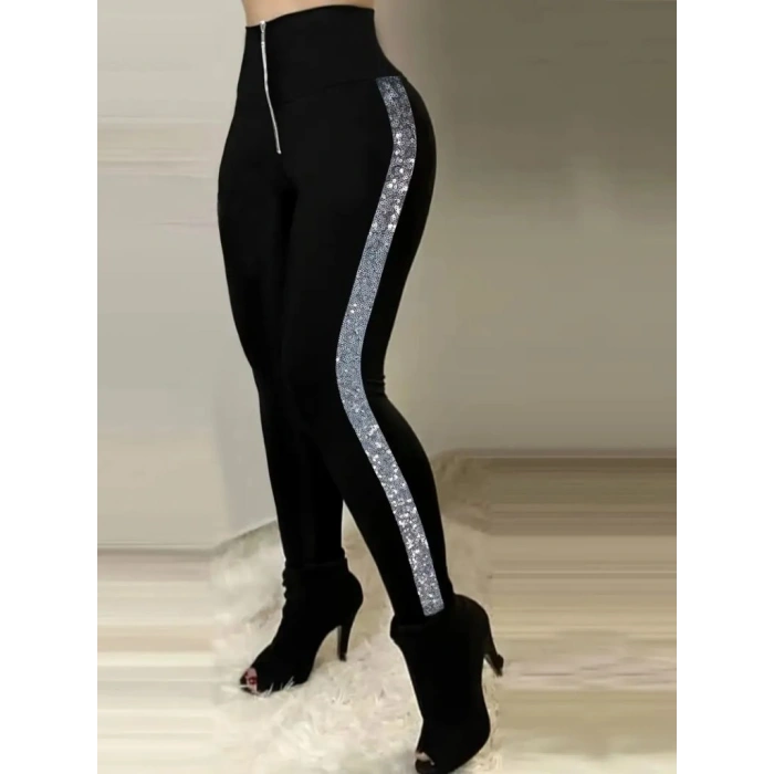 Kadın Yüksek Bel Yan şerit Detaylı Dalgıç Tayt