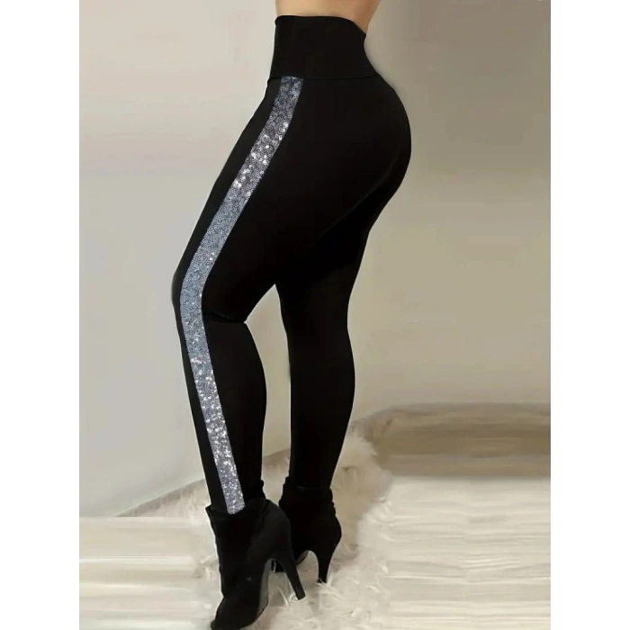 Kadın Yüksek Bel Yan şerit Detaylı Dalgıç Tayt