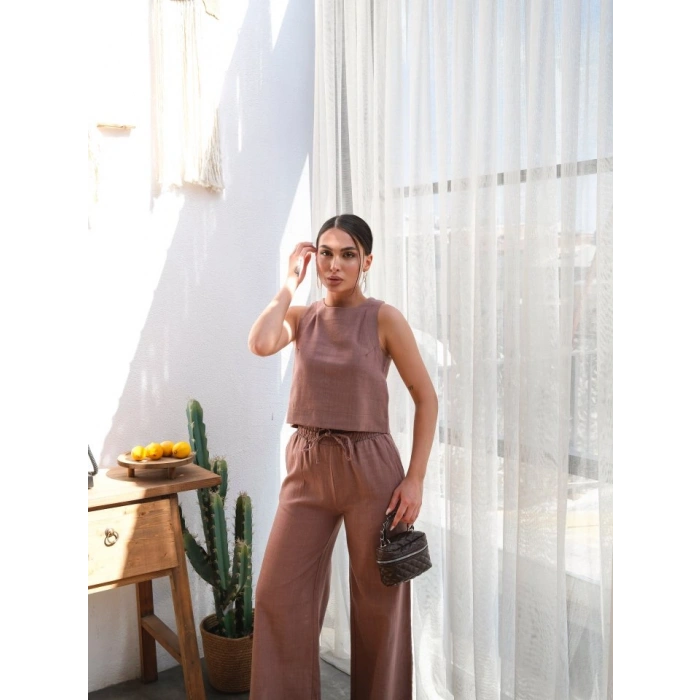 Keten Bluz Ve Pantolon İki̇li̇ Takim