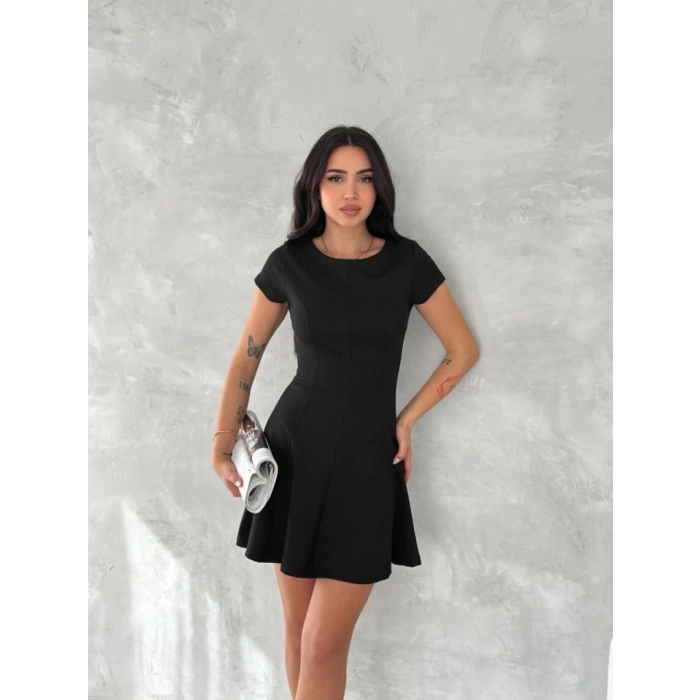 Kısa Kollu Mini Elbise - Siyah