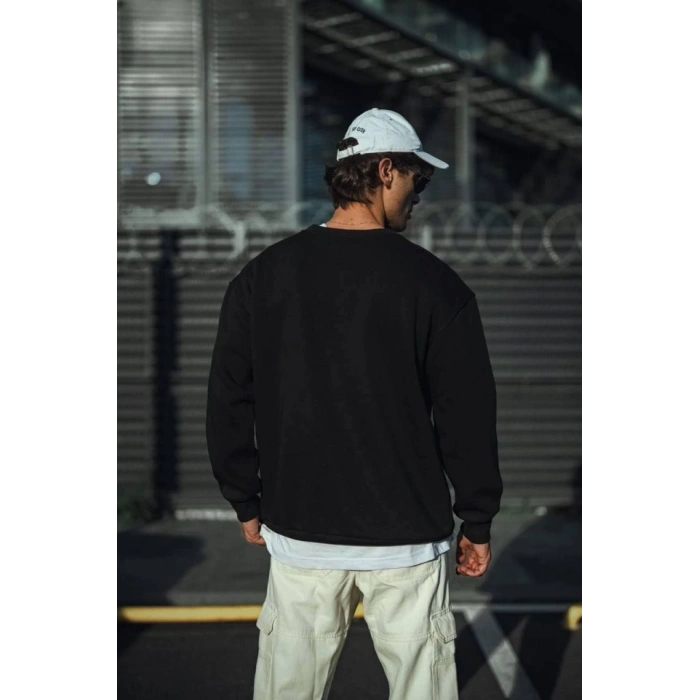 Kışlık Bisiklet Yaka Üç İplik Basic SweatShirt - Siyah