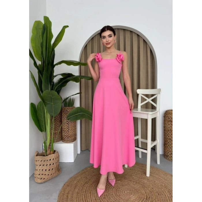 Matilda Gül İp Askılı Elbise