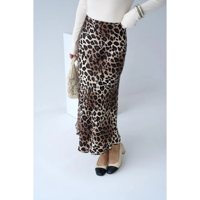 Midi Saten Etek - Leopar
