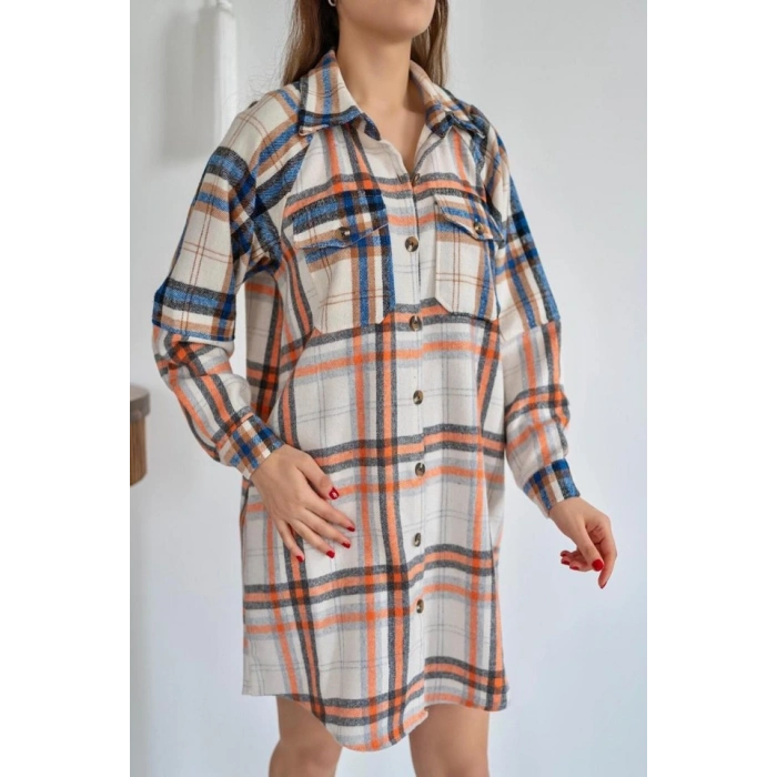 Oranj Oduncu Gömlek Elbise