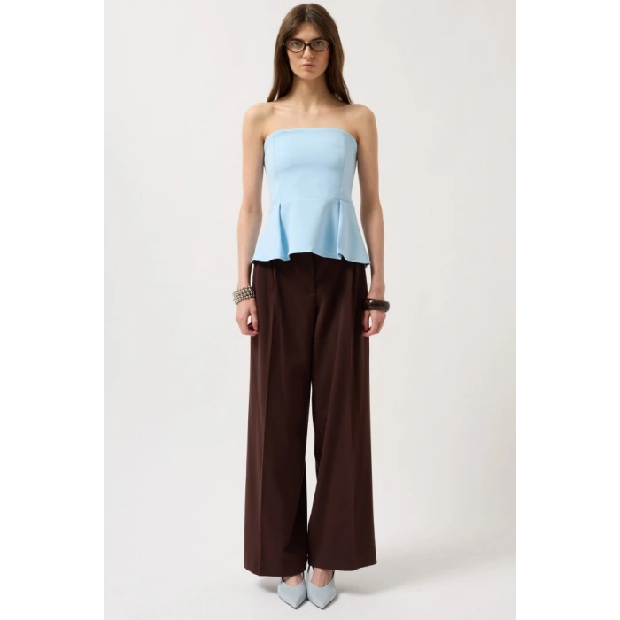 Pileli Straplez Bluz