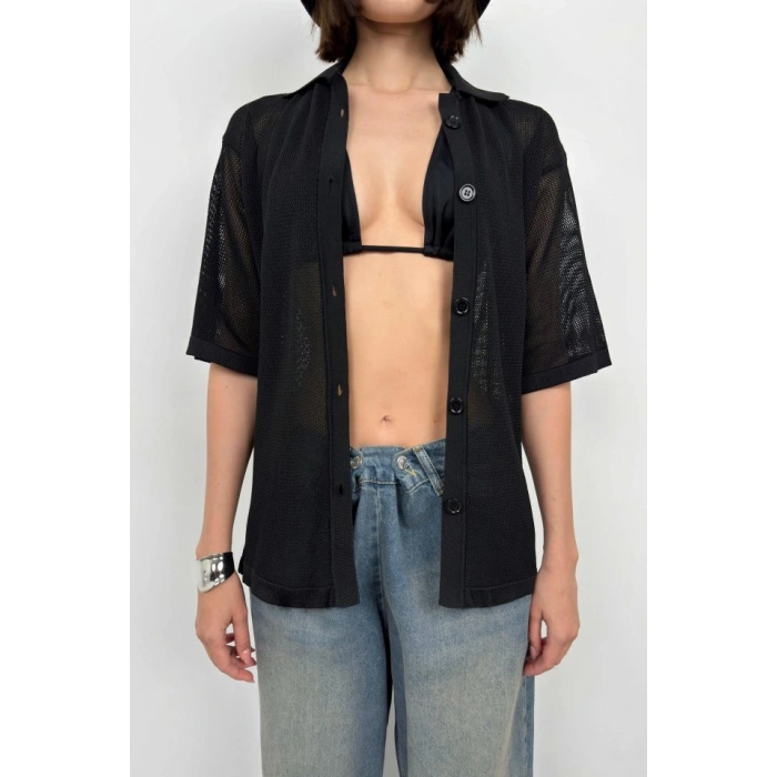 Polo Yaka Fileli Bluz