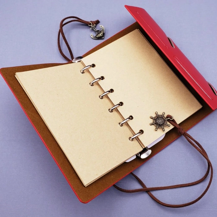 Pusula Tasarımlı Deri Defter - Değiştirilebilir Sayfalı - Vintage Ajanda