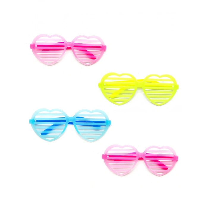 Retro Neon Fosforlu Kalp Panjur Gözlük - 12 Adet