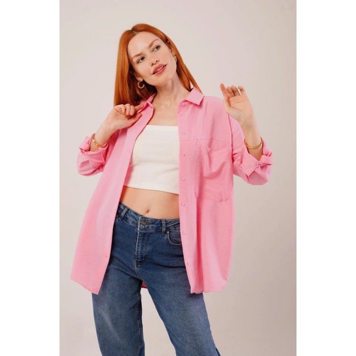 Salaş Kesim Cepli Pembe Gömlek