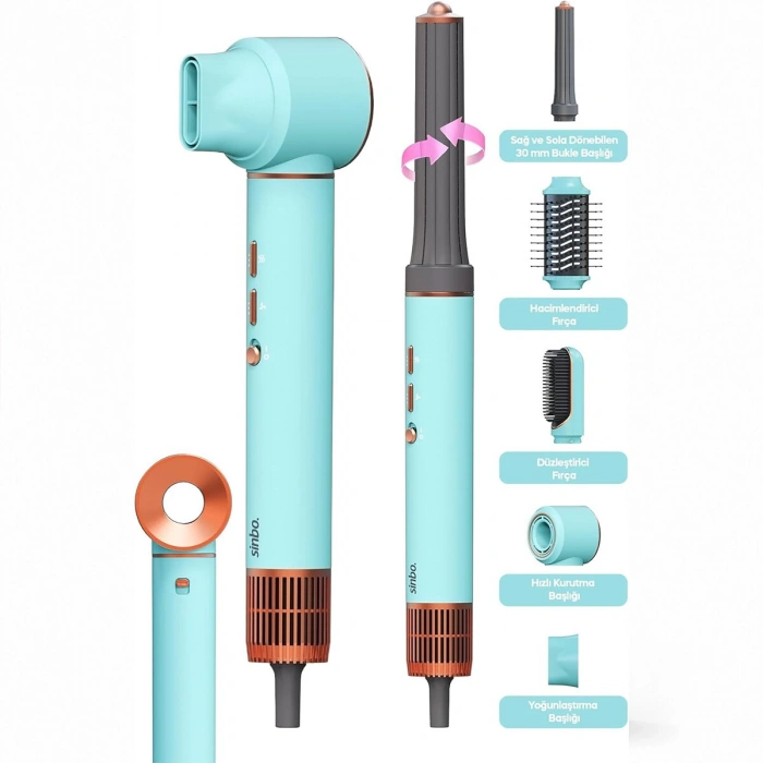 Sinbo Air Brush Saç Şekillendirme Cihazı - 5 Başlıklı - Mavi Renk