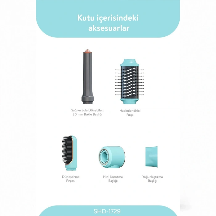 Sinbo Air Brush Saç Şekillendirme Cihazı - 5 Başlıklı - Mavi Renk