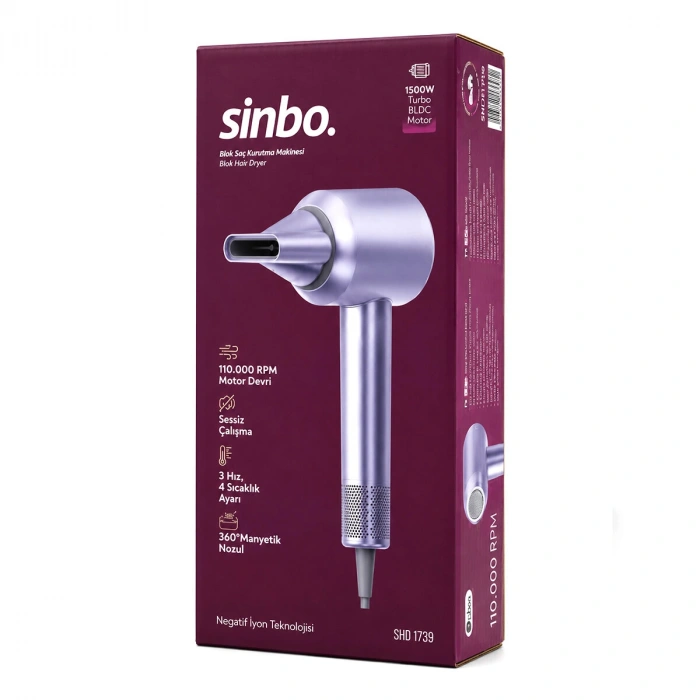 Sinbo Saç Kurutma ve Şekillendirme Makinesi - Mavi Renk - BLDC Turbo Motor