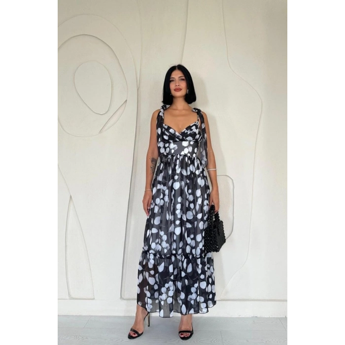 Siyah Şifon Drapeli Elbise