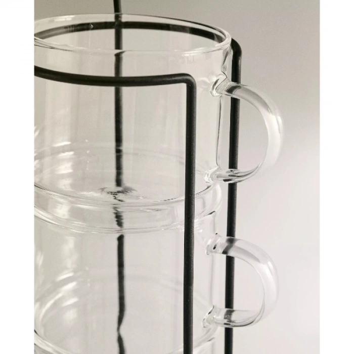 Standlı Borosilikat 4lü Fincan Seti